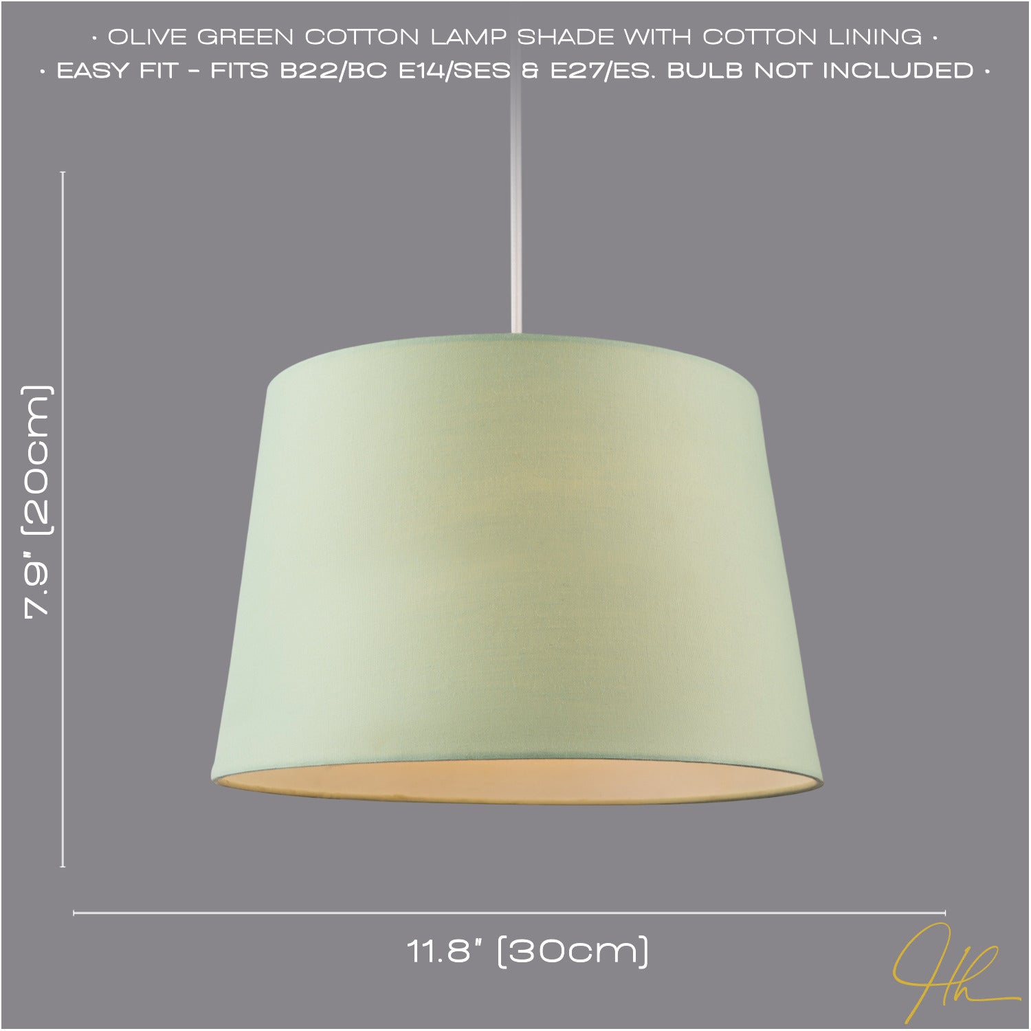 Olive Green Cotton Fabric Drum Lampshade with White Cotton Inner Image 6