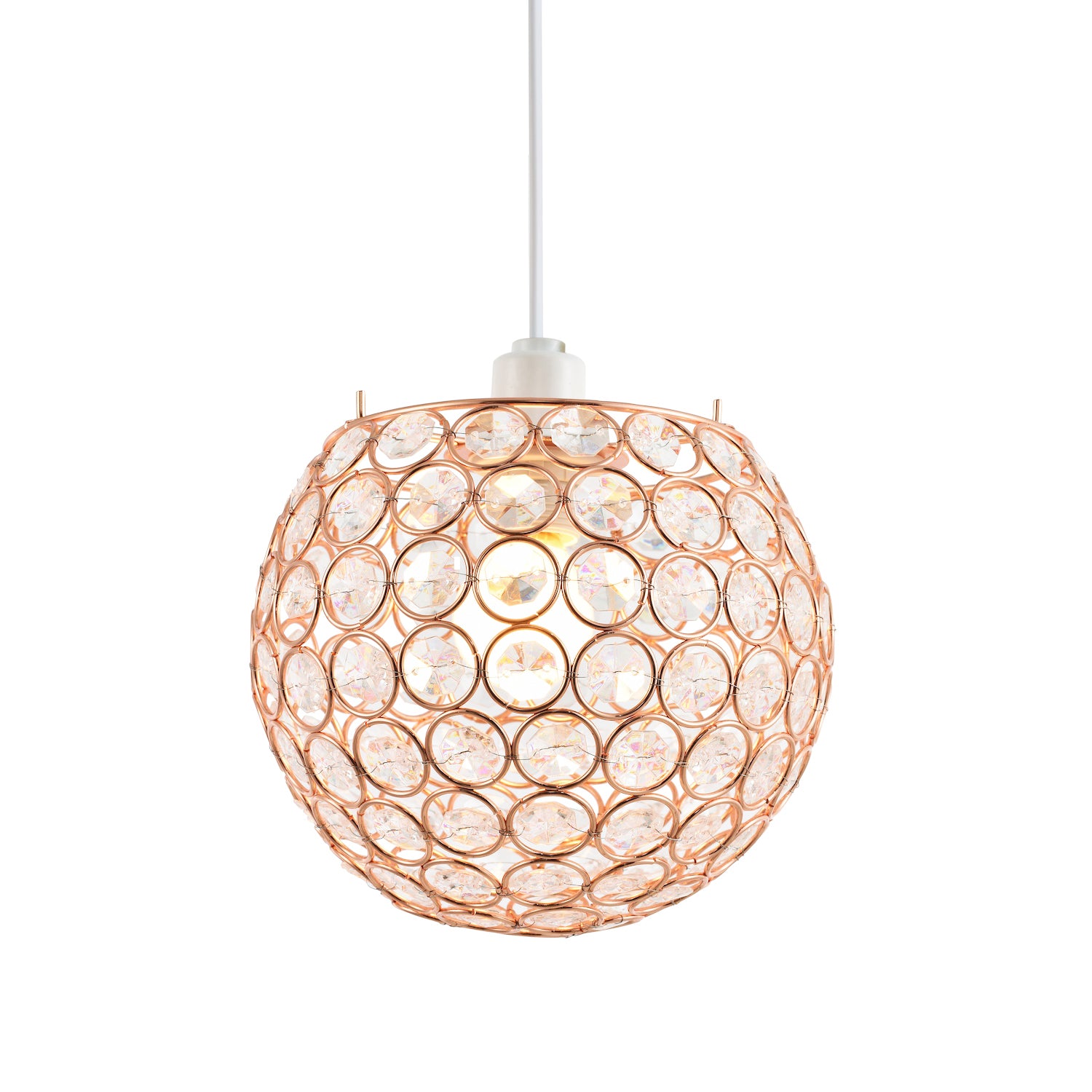 Modern Round Copper Globe Easy Fit Pendant Shade with Small Clear Acrylic Beads Image 1