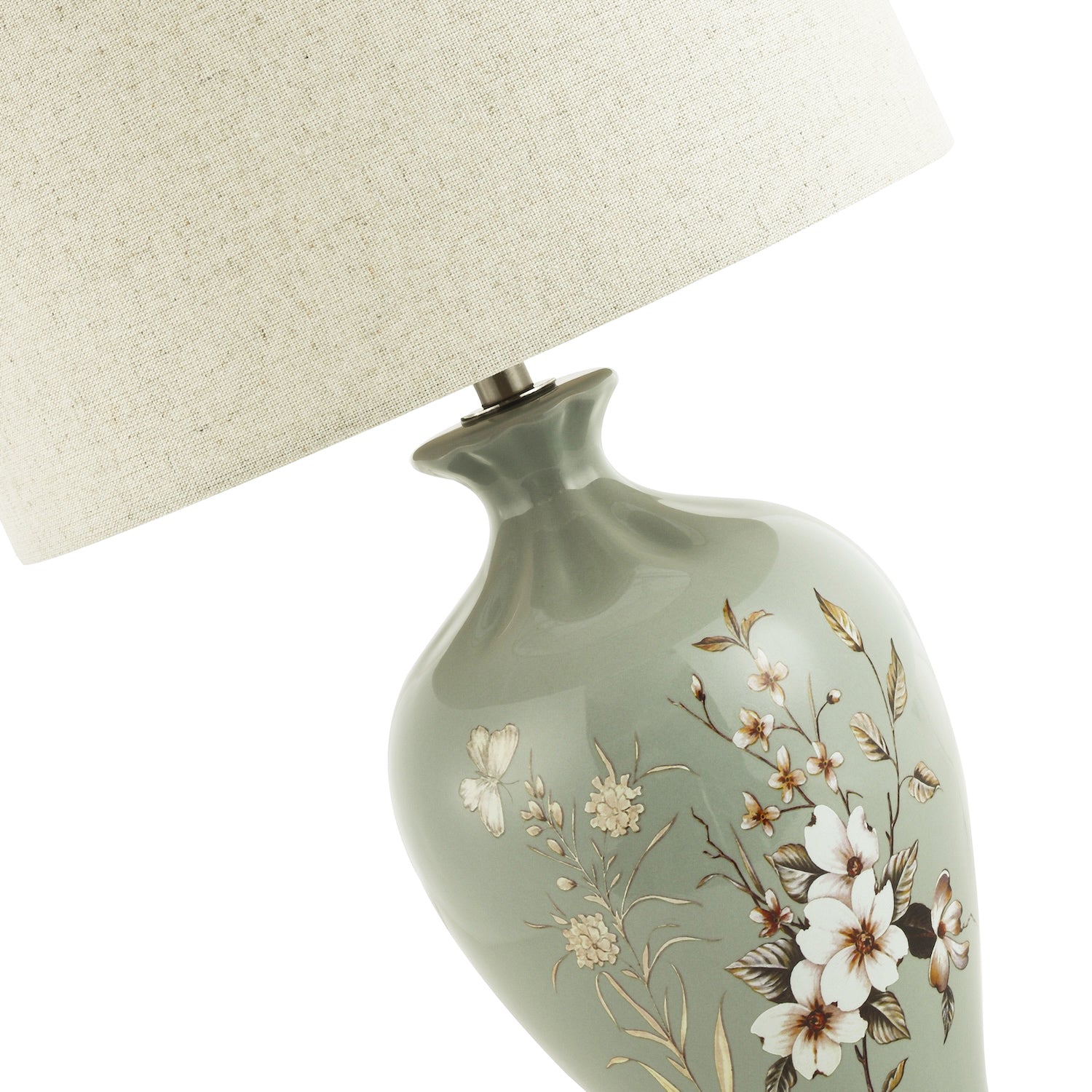 Traditional Ceramic Lamp Base in Dusty Duck Egg with Foliage and Floral Decor Image 5