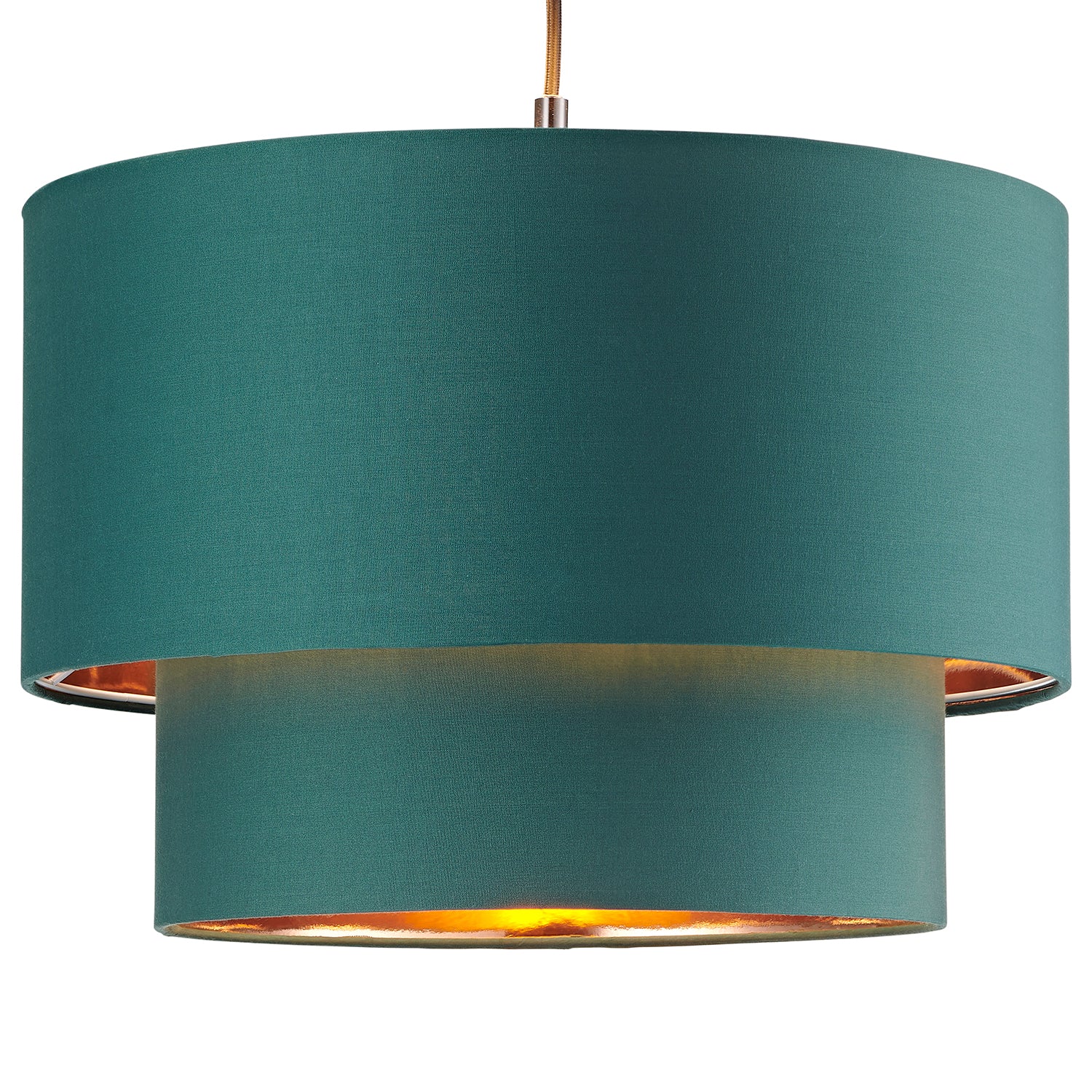 Designer Forest Green Cotton Double Tier Ceiling Shade with Shiny Copper Inner Image 2