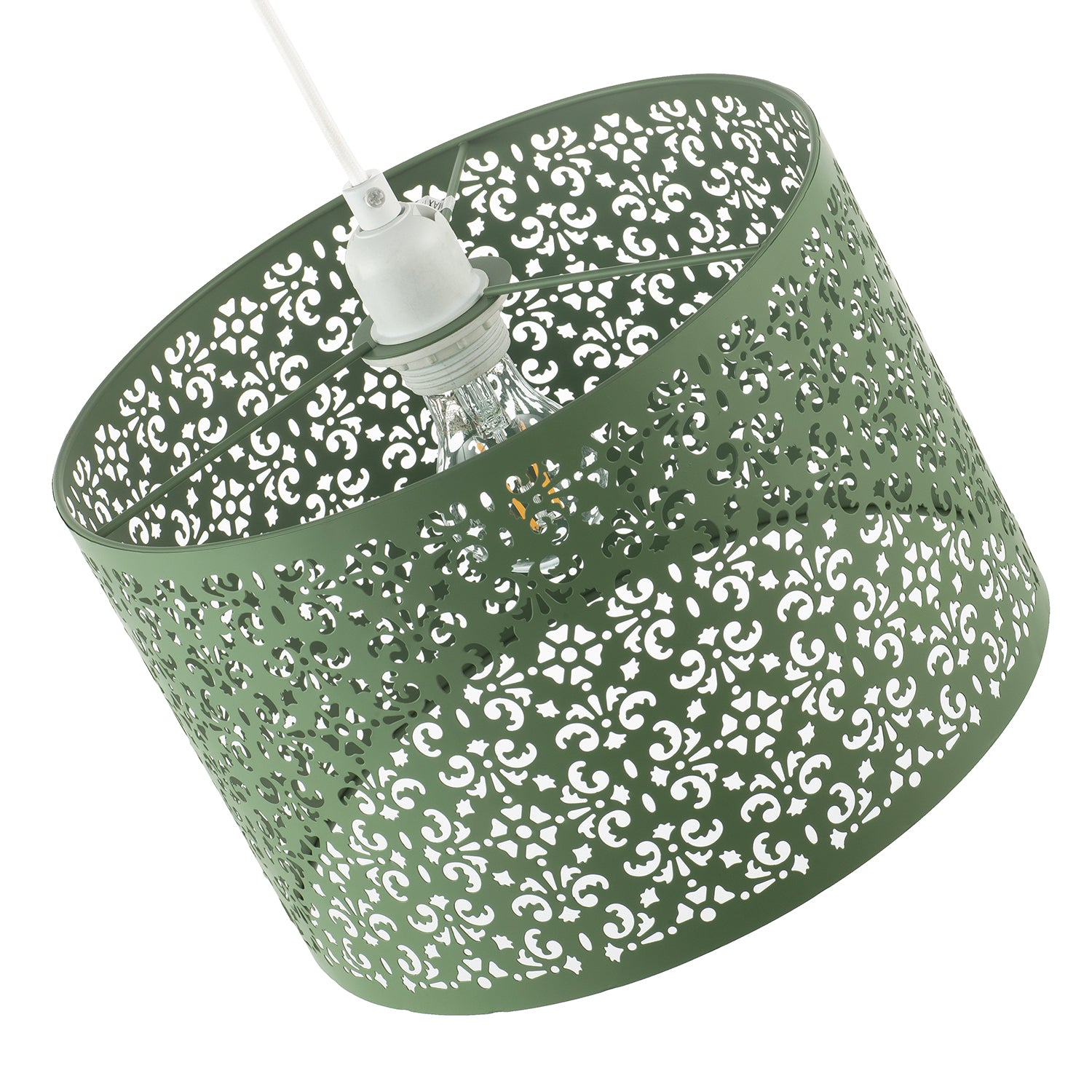 Olive Green Moroccan Metal Pendant Light Shade with Floral Decoration Image 4