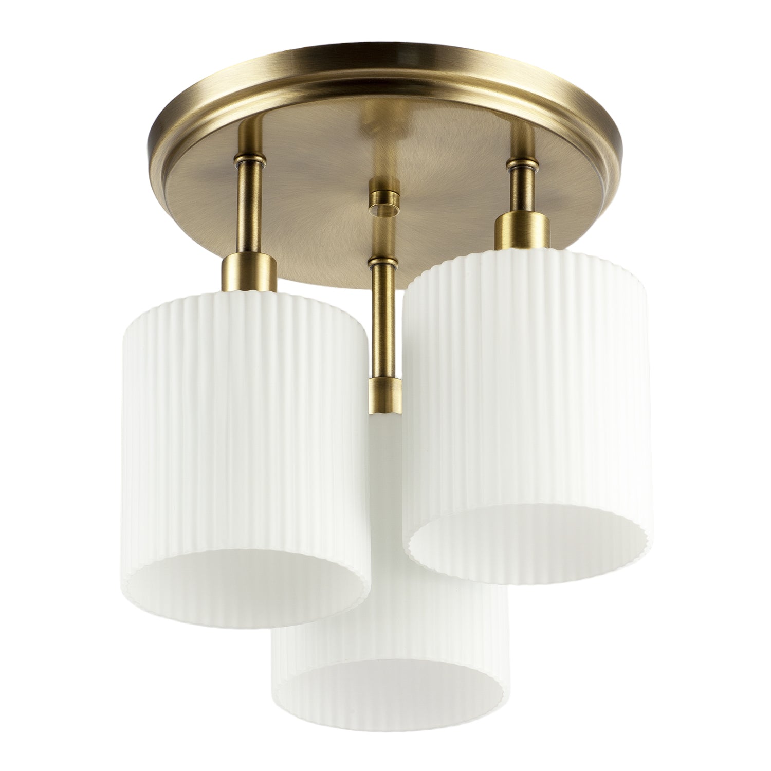 Designer Antique Brass Semi Flush Ceiling Light with Fluted Shades Image 4