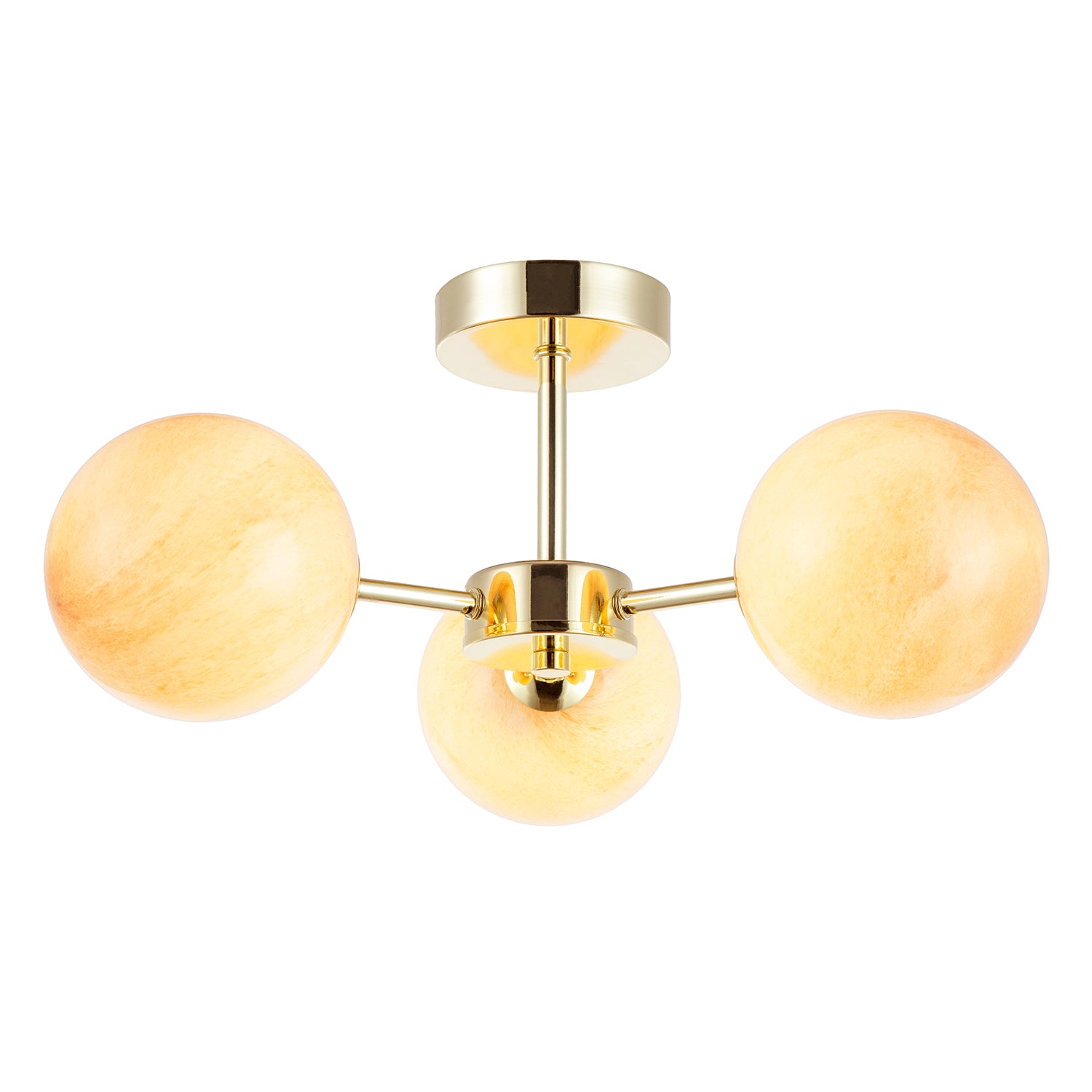Designer Polished Gold Ceiling Light with Amber Marble Glass Shades Image 4