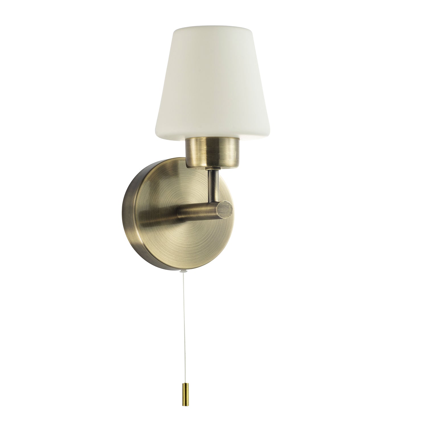 Modern Antique Brass and Opal Glass IP44 Rated Bathroom Wall Lighting Fixture Image 2