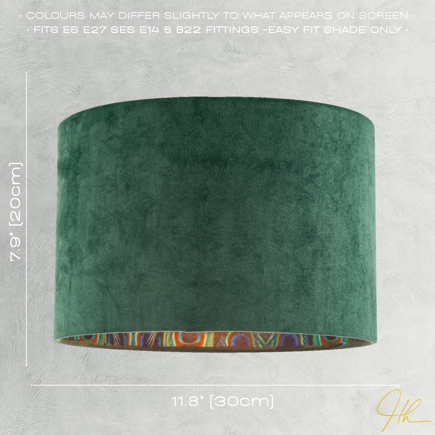 Forest Green Velvet Lamp Shade with Colourful Peacock Feather Inner Image 5