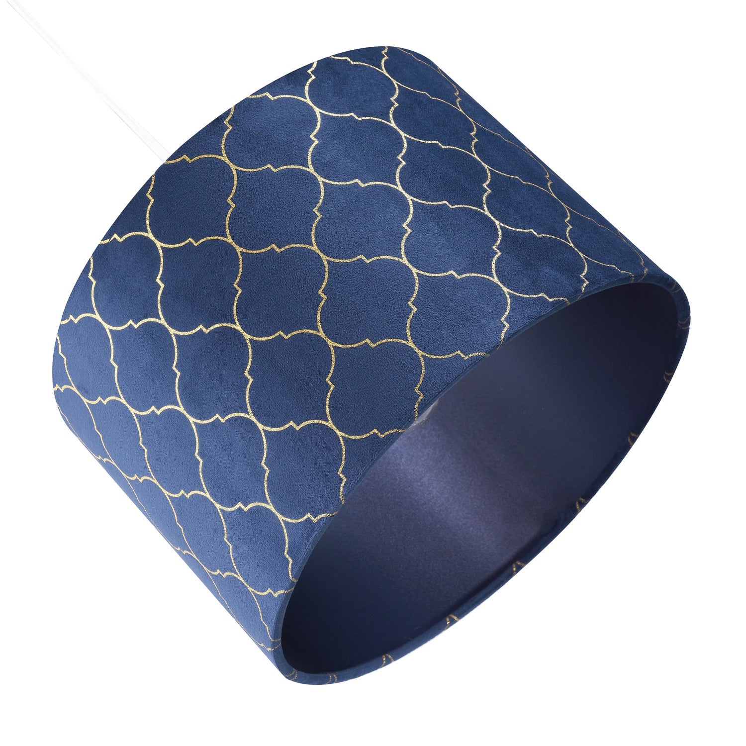 Modern Soft Brushable Midnight Blue Velvet 25cm Lamp Shade with Gold Foil Decor Image 3