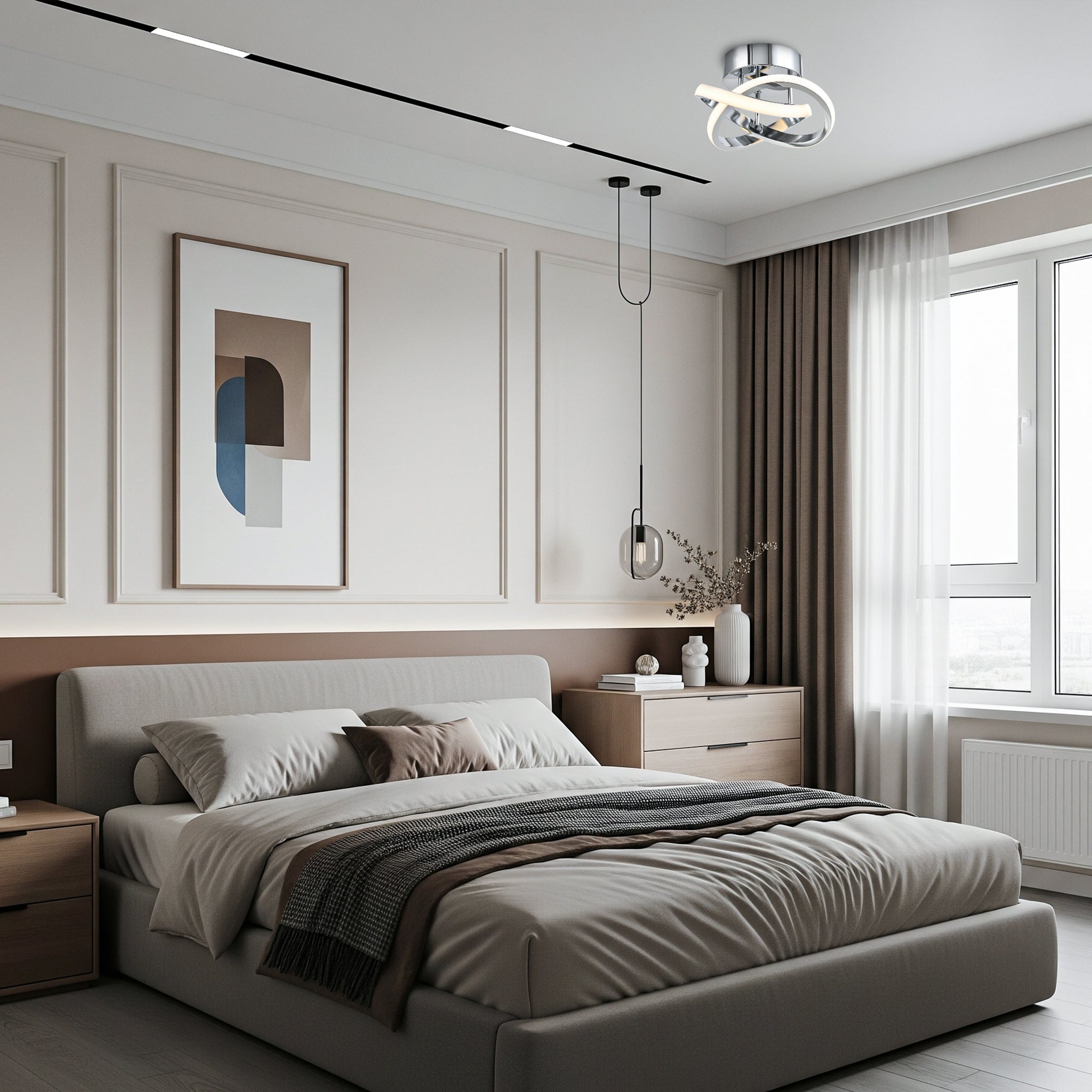 Modern LED Chrome Ceiling Light Fitting with Swirl Thick Metal Strip Image 5