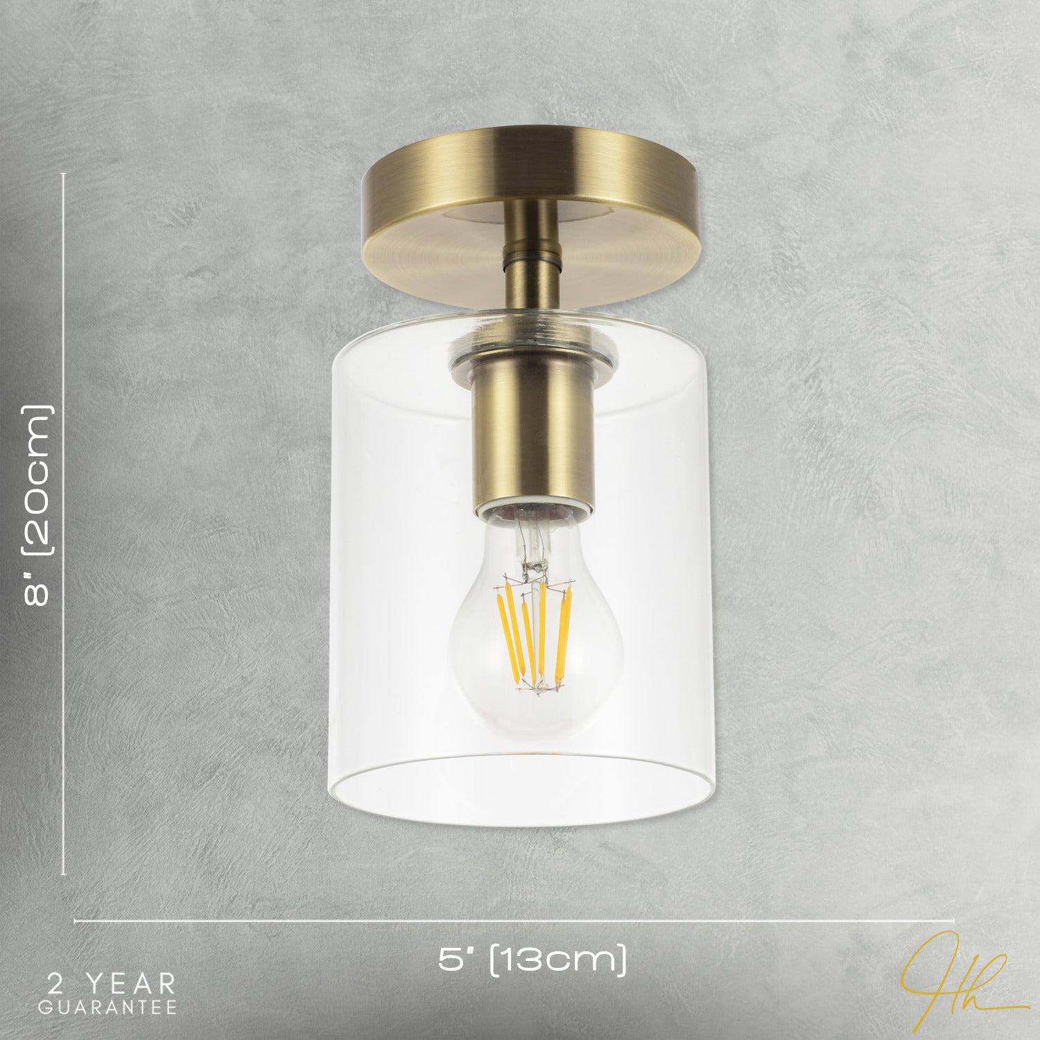 Antique Brass Compact Ceiling Light Fitting with Clear Glass Shade Image 7
