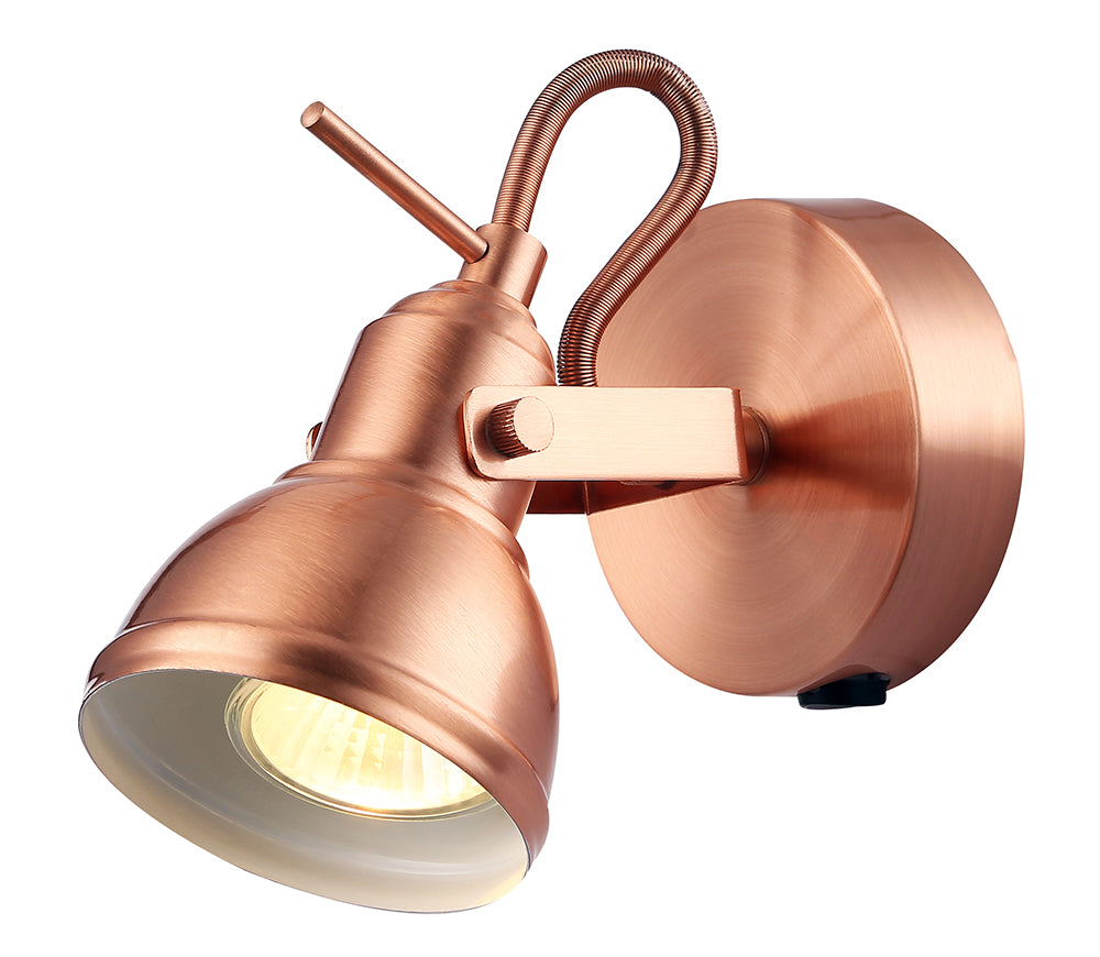 Unique Industrial Designed Brushed Copper Switched Wall Spot Light Image 1