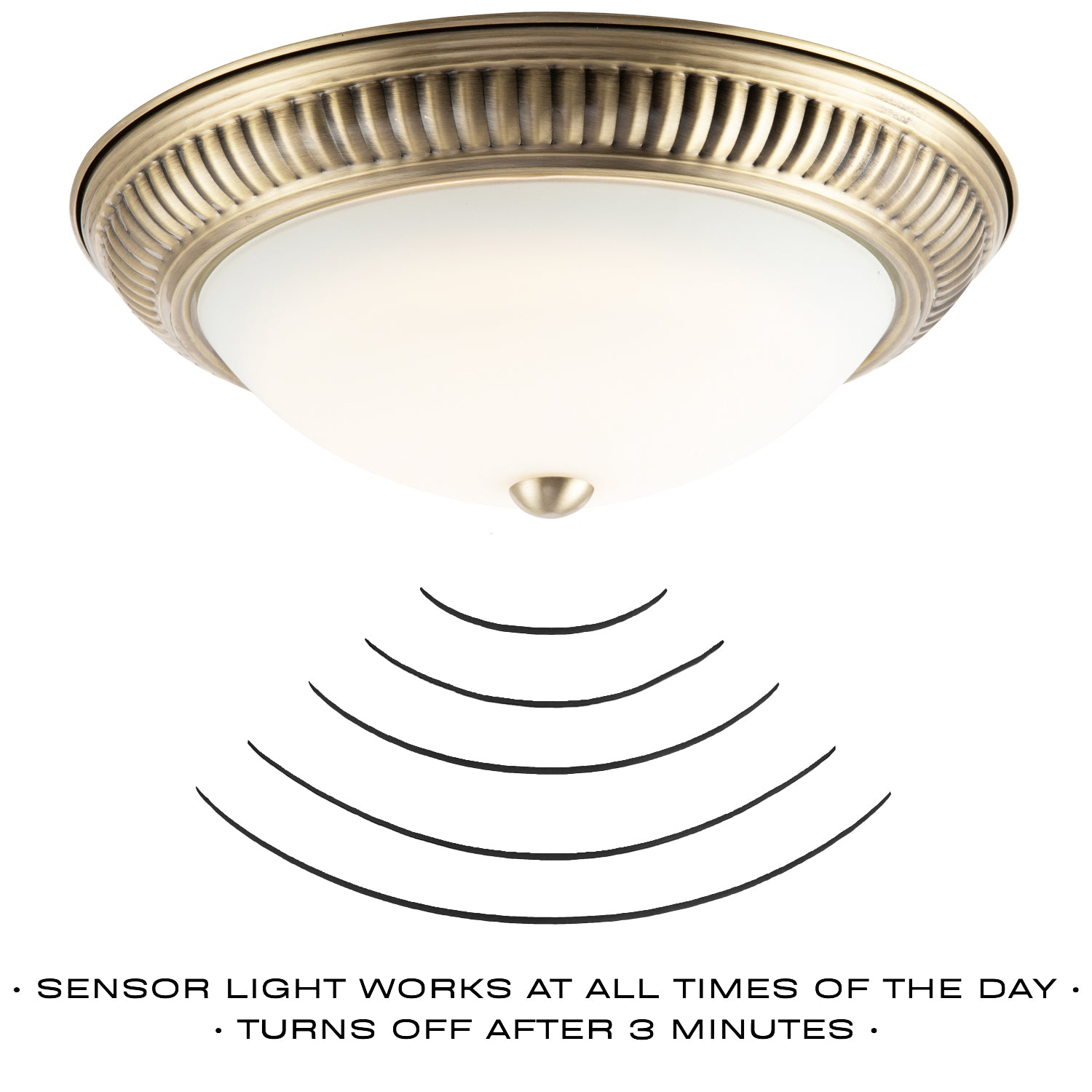 Modern LED IP44 Flush Ceiling Light in Antique Brass with Sensor Image 3