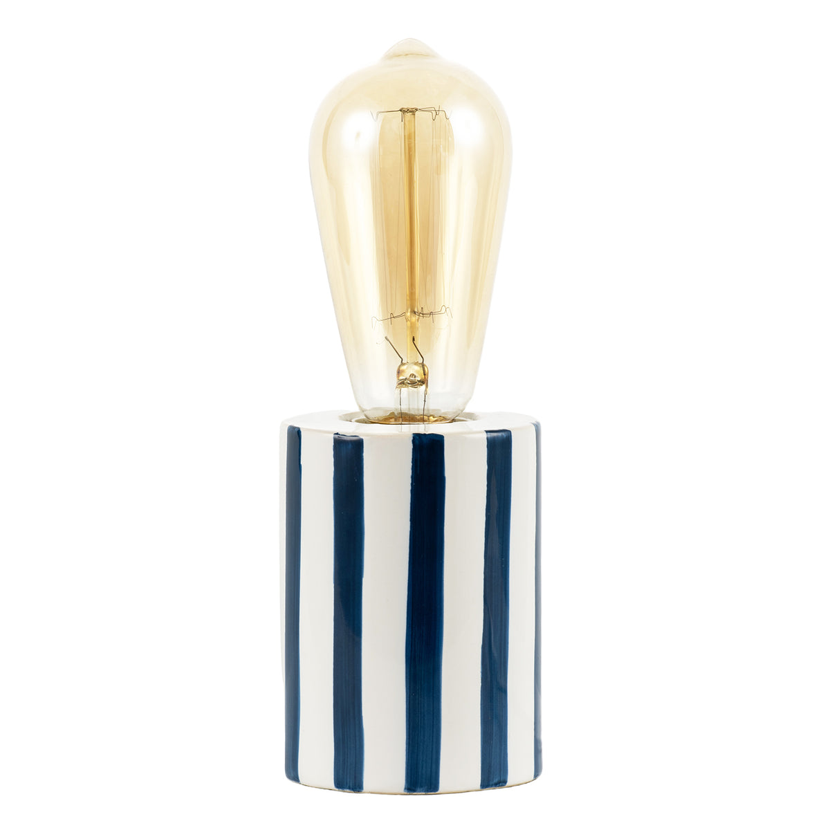 Coastal Midnight Blue and White Gloss Striped Ceramic Table Lamp Image 3