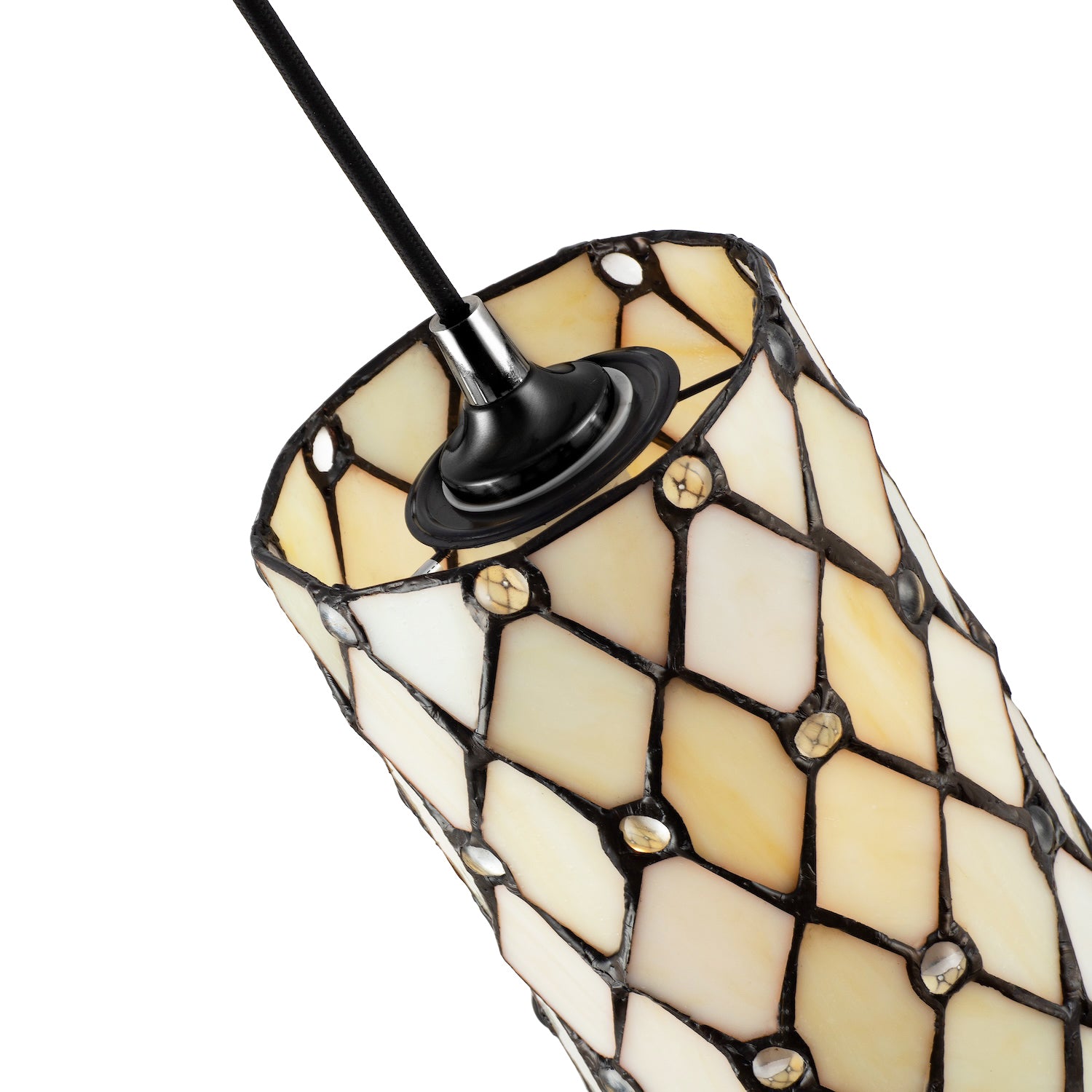 Traditional Cream Amber Tiffany Glass Pendant Lamp Shade with Small Clear Beads Image 3