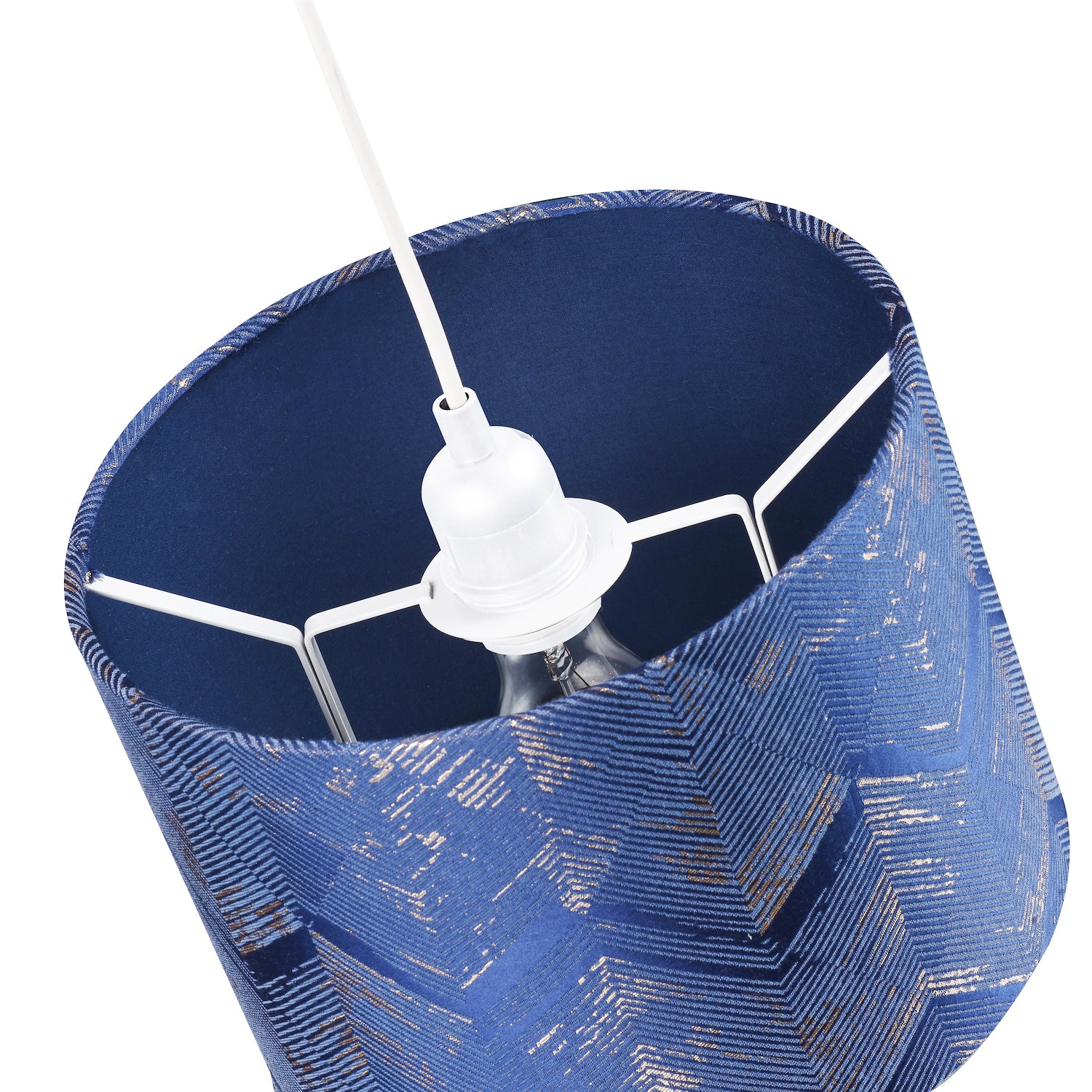 Contemporary Midnight Blue Drum Lamp Shade with Gold and Silver Metallic Decor Image 4