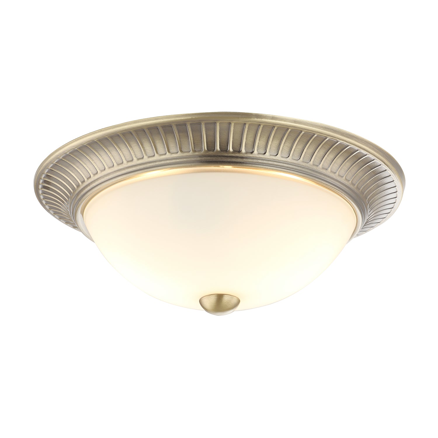 Traditional Antique Brass Flush Ceiling Light Fitting with White Glass Diffuser Image 2