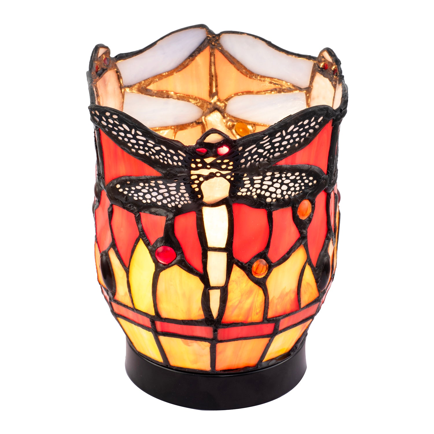 Classic Dragonfly Tiffany Uplighter Lamp in Orange and Toned Amber Image 3