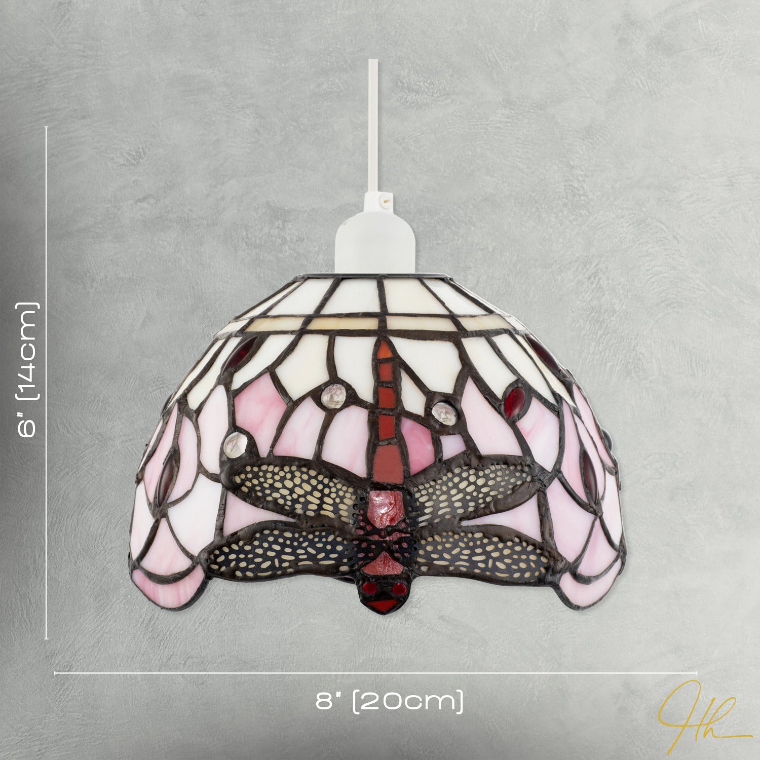Pale Pink and White Stained Glass Dragonfly Tiffany Pendant Shade Image 7