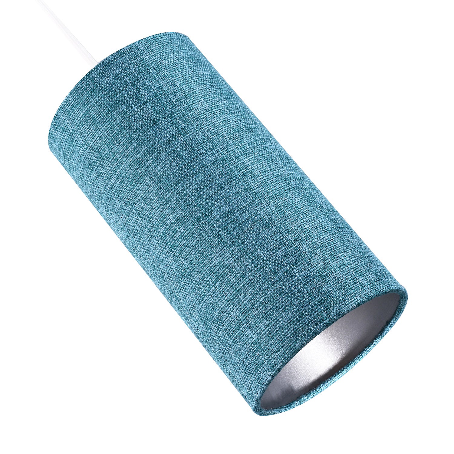 Modern and Stylish Textured Teal Linen Fabric Tall Cylindrical 25cm Lampshade Image 4