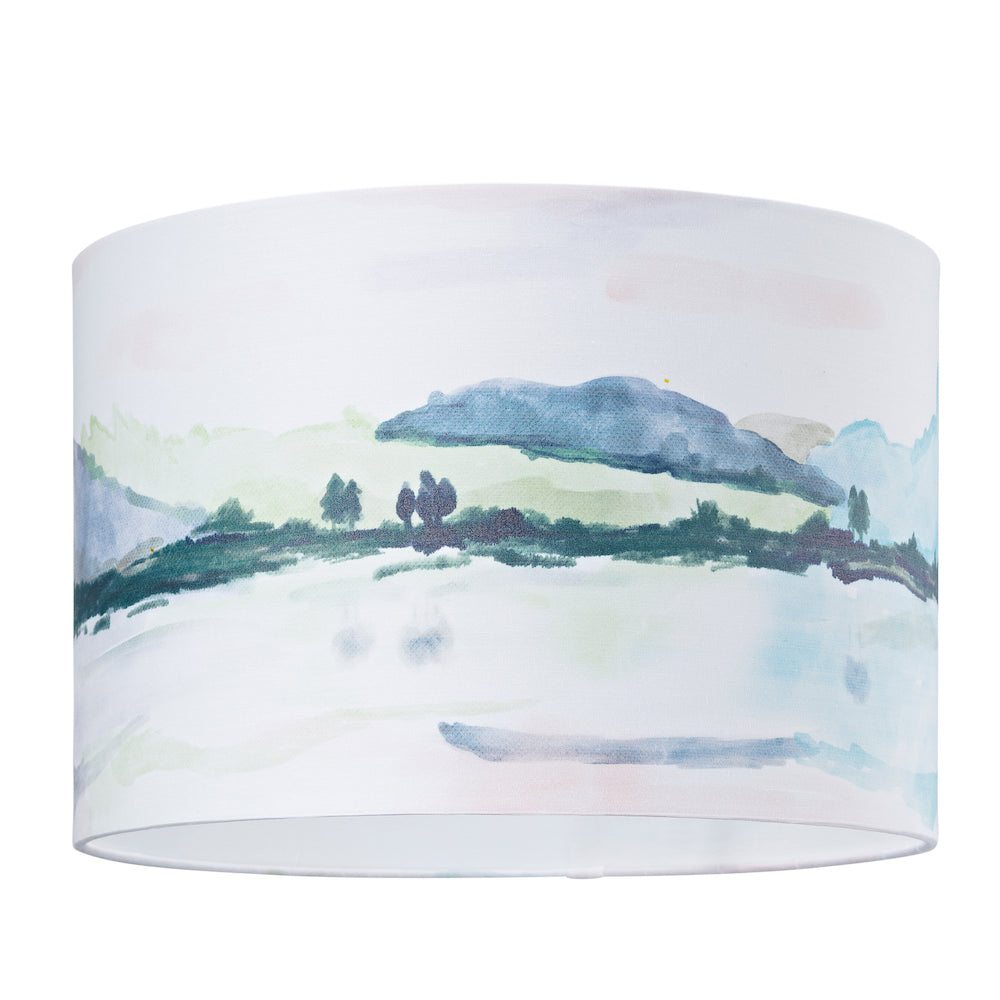 Beautiful Country Landscape Themed Watercolour Cotton Fabric 12" Drum Lampshade Image 1