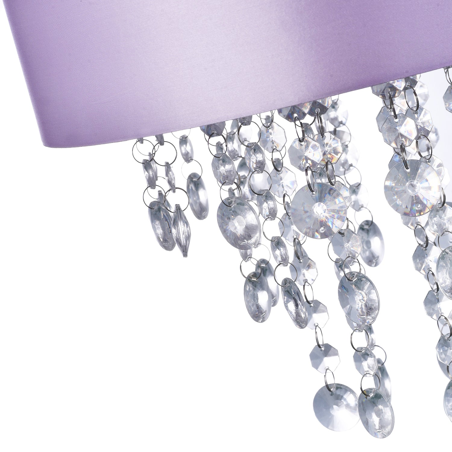 Modern Lilac Satin Fabric Pendant Light Shade with Transparent Acrylic Droplets Image 3