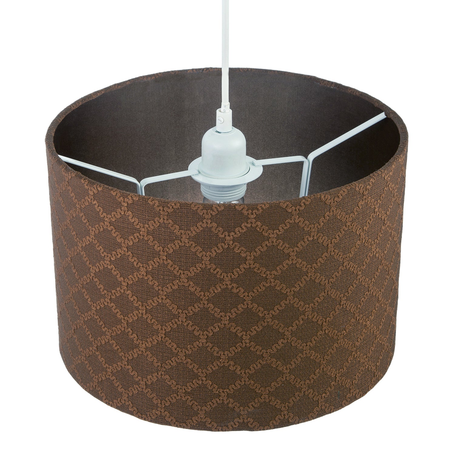 Contemporary Chocolate Brown Woven Lattice Lampshade in Textured Linen Image 3