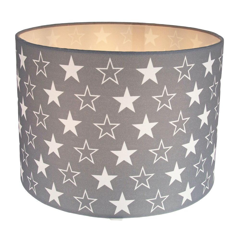 White Stars Children's/Kids Grey Cotton Fabric Bedroom Lamp or Pendant Shade Image 2