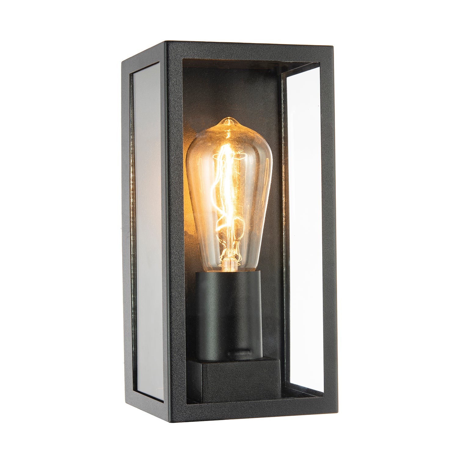 Modern Rectangular Outdoor Lantern Wall Light in Matte Black with Clear Glass Image 2