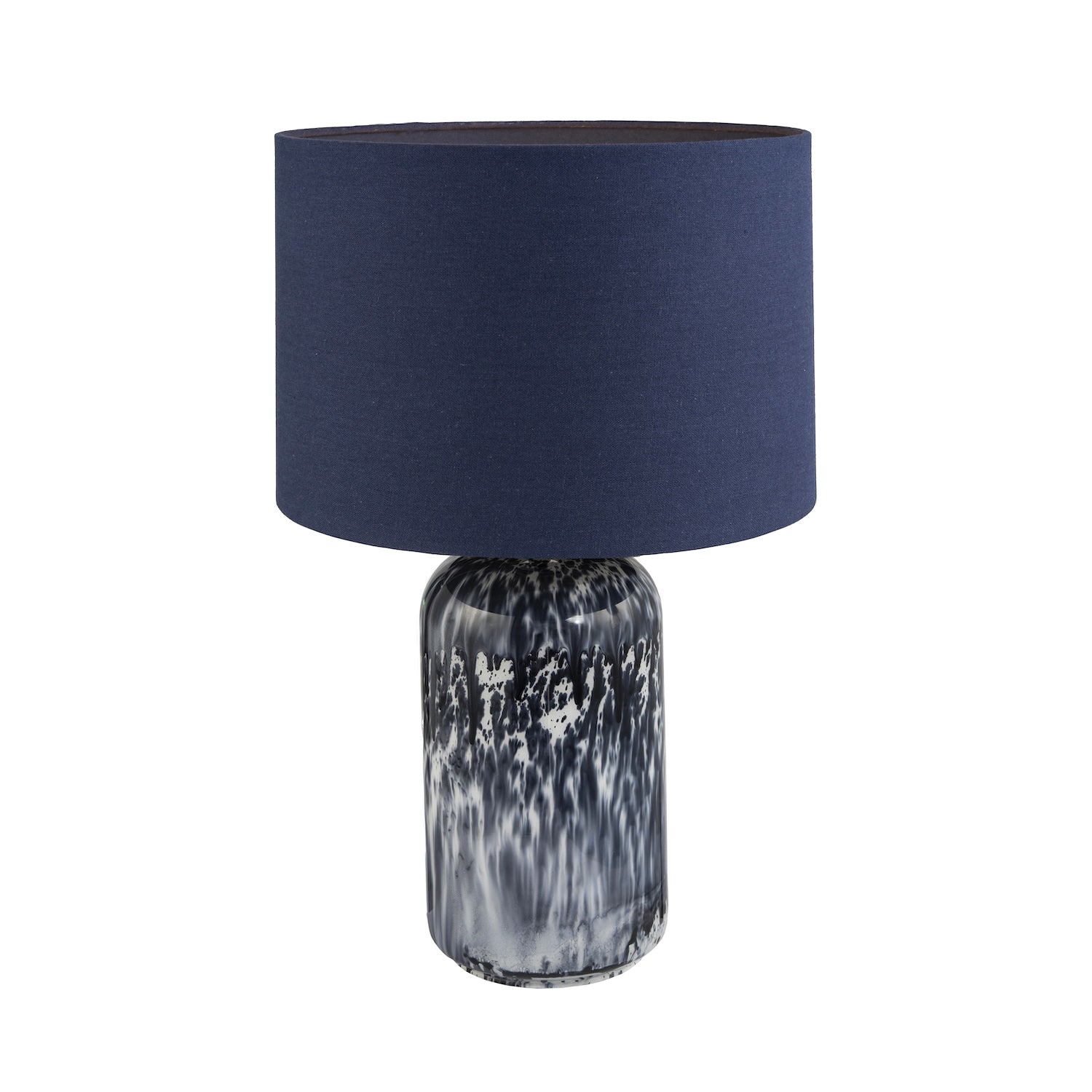 Modern Navy Blue and Smoked Grey Marble Snowflake Glass Table Lamp with Shade Image 1