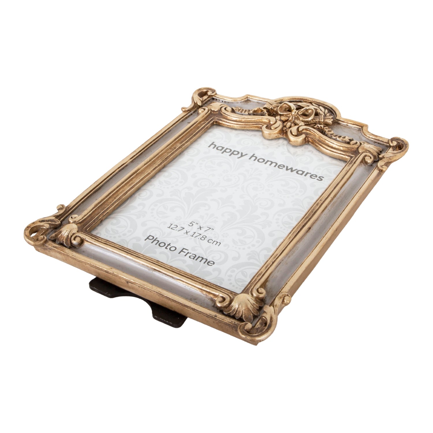 Vintage Classic 5x7 Resin Picture Frame in Mat Grey and Antique Gold with Bow Image 5