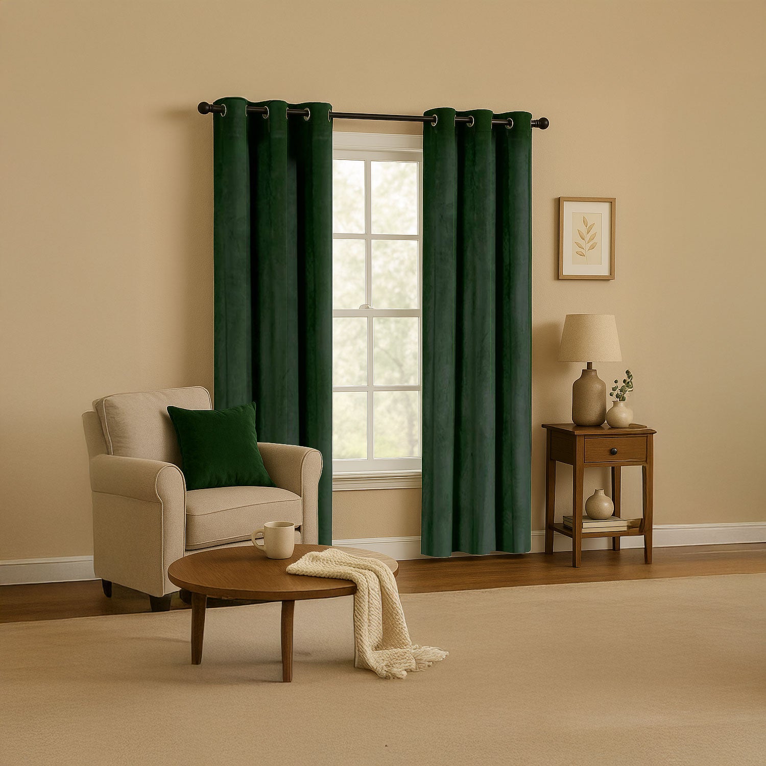 Forest Green Velvet Blackout Eyelet Curtains - 46x63 Inch Drop - Pair Image 6