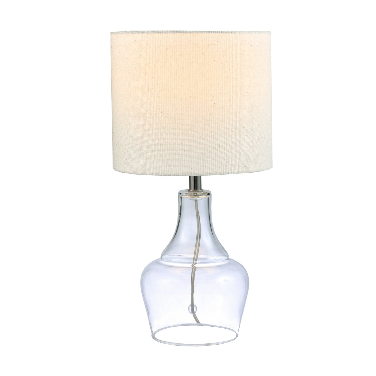 Modern Transparent Glass Lamp with Natural Linen Fabric Shade and Clear Cable Image 1