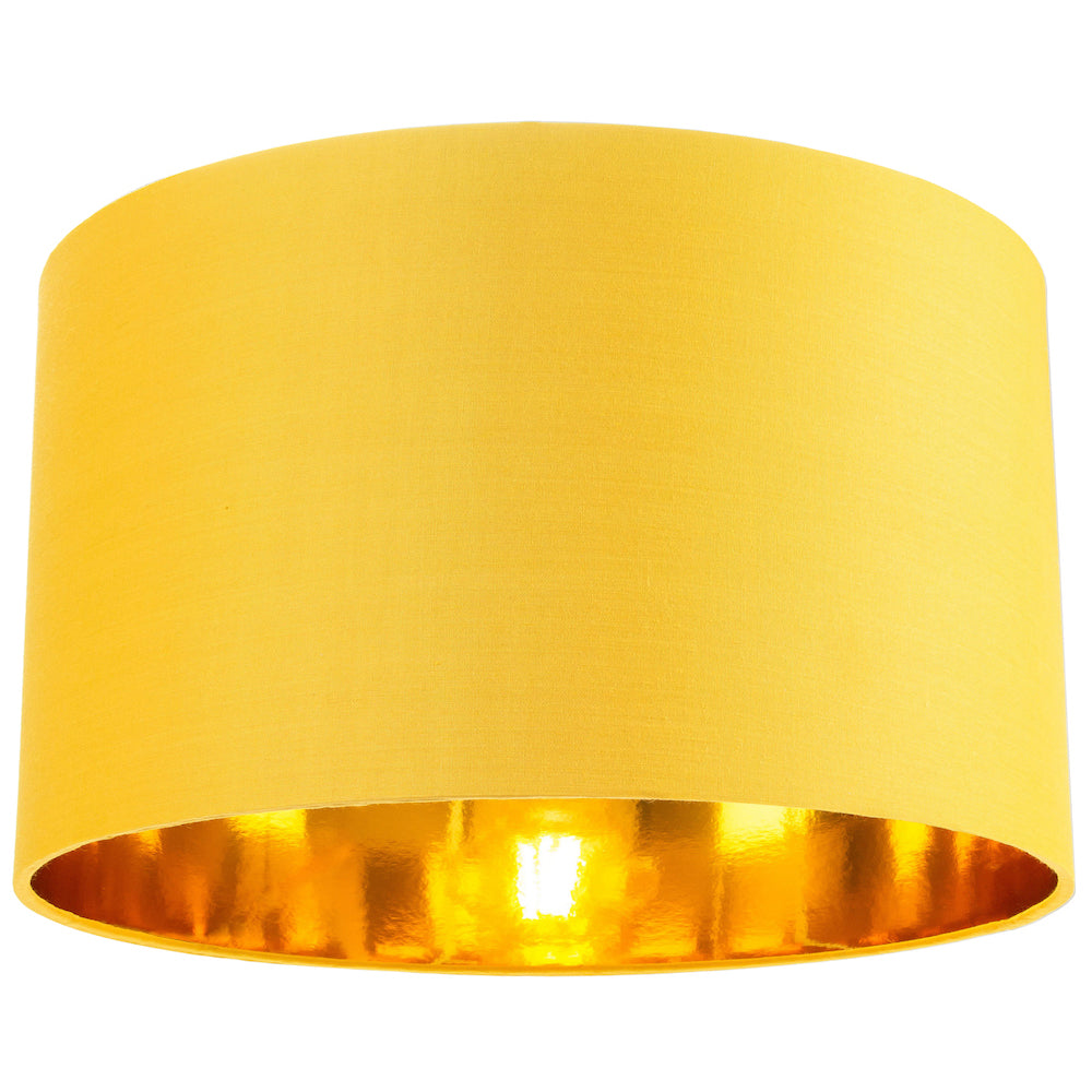 Contemporary Ochre Cotton 14" Table/Pendant Lamp Shade with Shiny Gold Inner Image 1