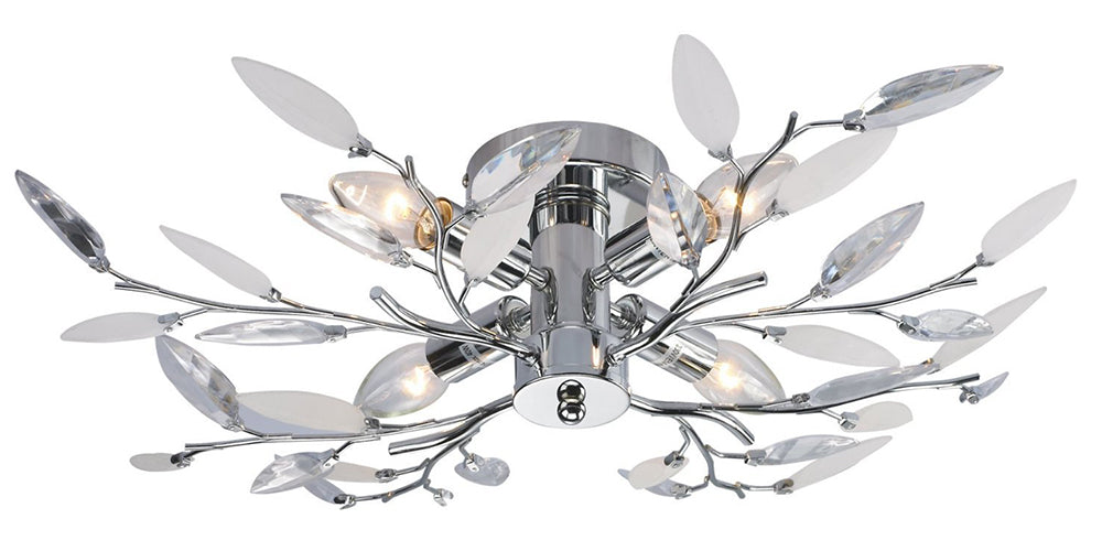 Modern Birch Semi Flush Ceiling Light with Clear & White Leaves Image 1