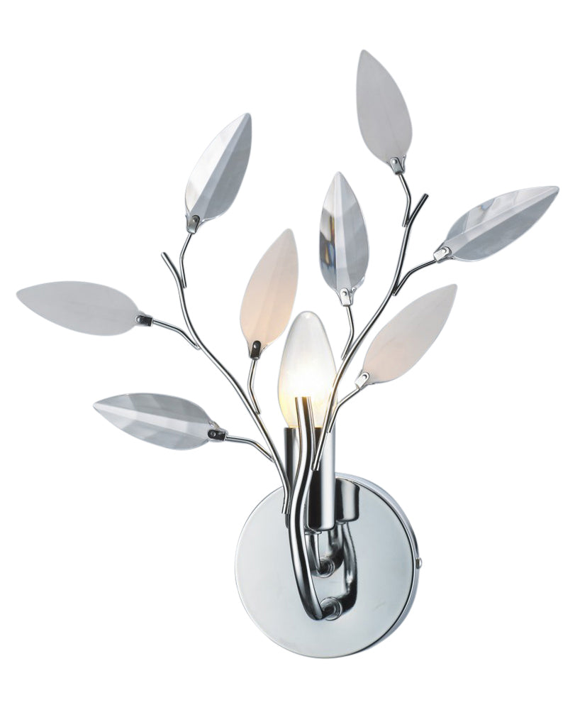 Modern Birch Chrome Wall Light Fixture with Clear and White Leaves Image 1