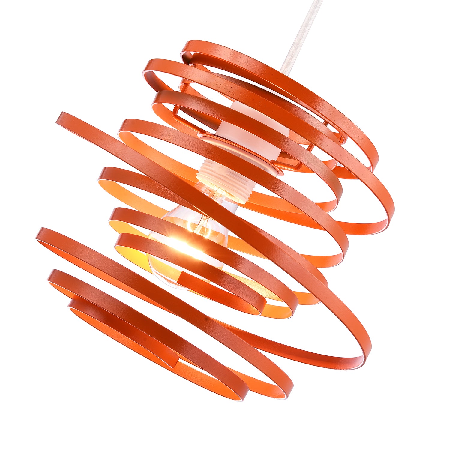 Contemporary Orange Gloss Metal Double Ribbon Spiral Swirl Ceiling Light Pendant Image 3