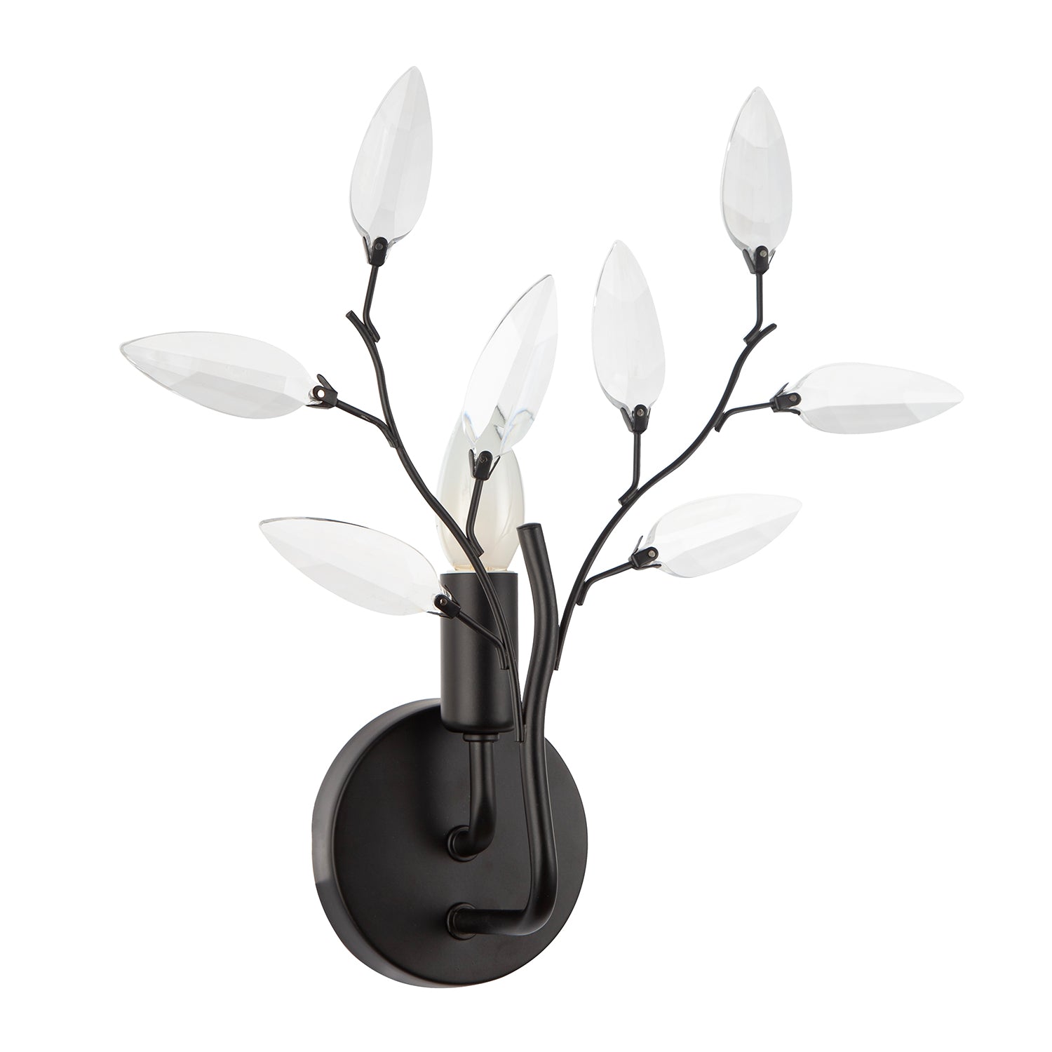 Modern Birch Matte Black Wall Lighting Fixture with Transparent Acrylic Leaves Image 2