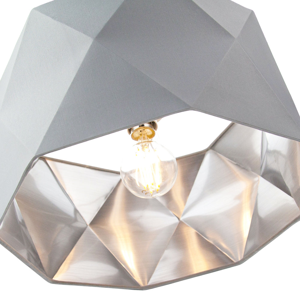 Grey Cotton 12" Geometric Shade with Inner Brushed Silver Metal Effect Lining Image 5