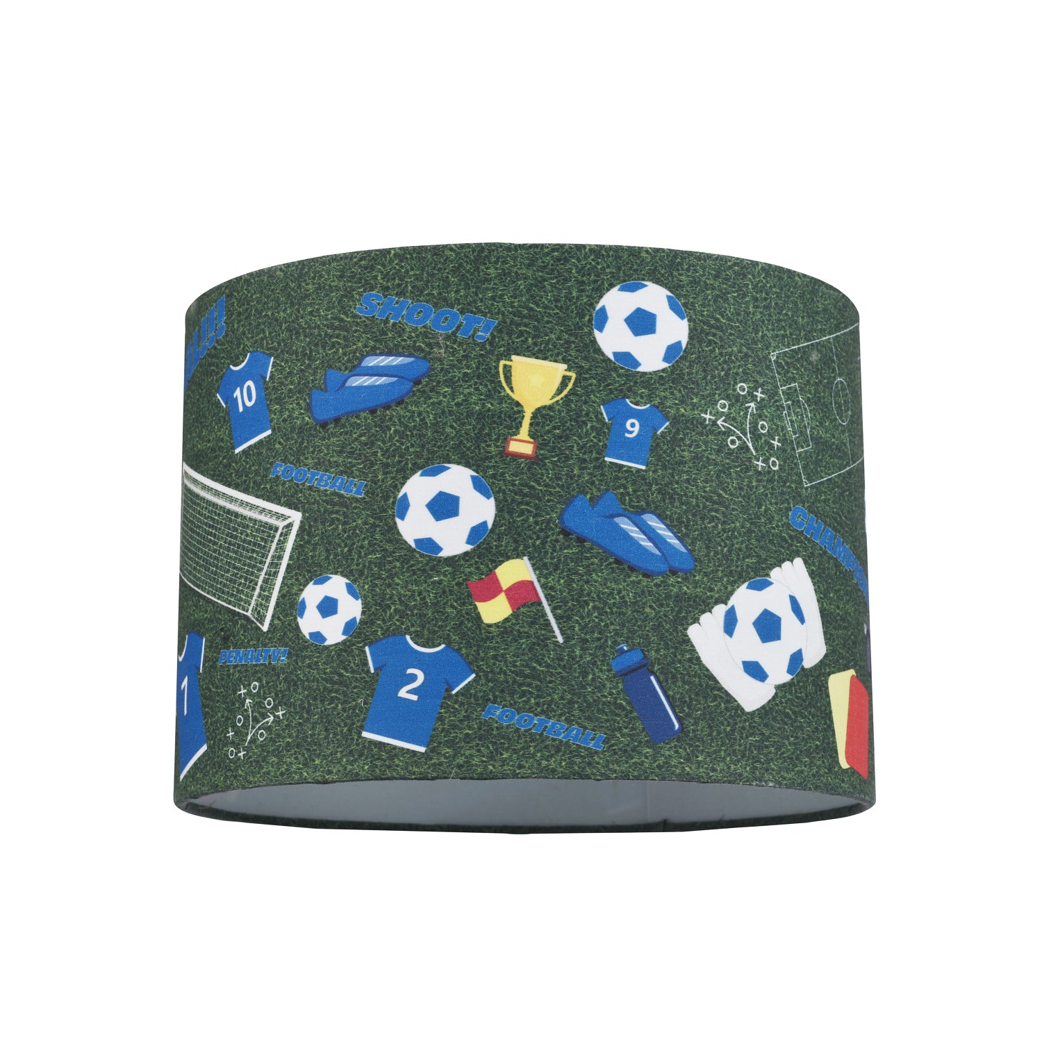 Royal Blue Themed Football Cotton Fabric Lamp Shade with Grass Background Image 1