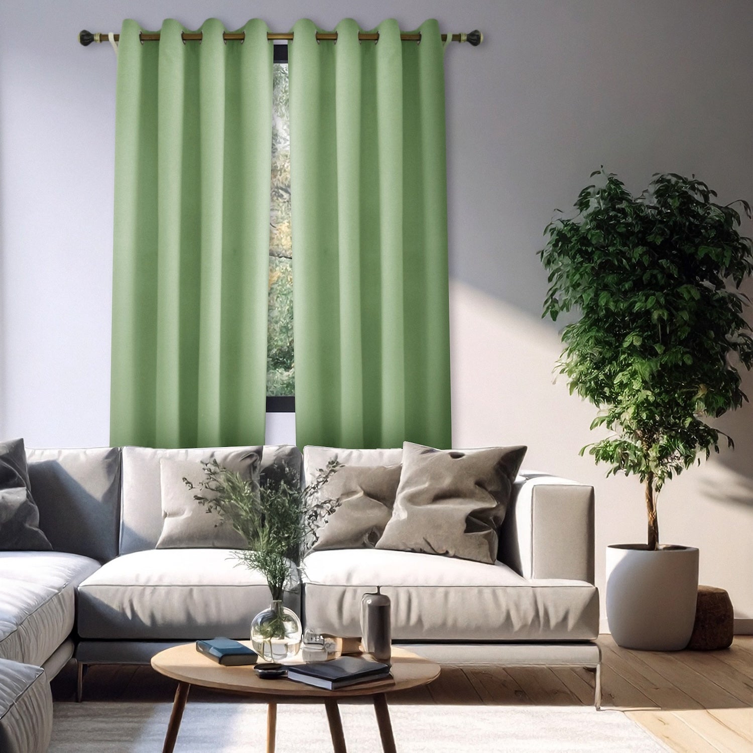Olive Green Linen Blackout Eyelet Curtains - 46x54 Inch Drop - 2 Panel Image 6