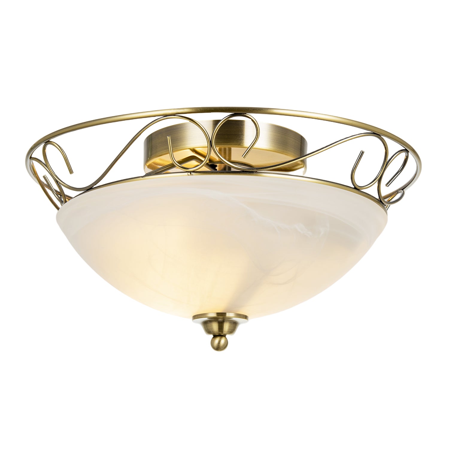 Traditional Antique Brass Flush Ceiling Light with Alabaster Glass Image 2