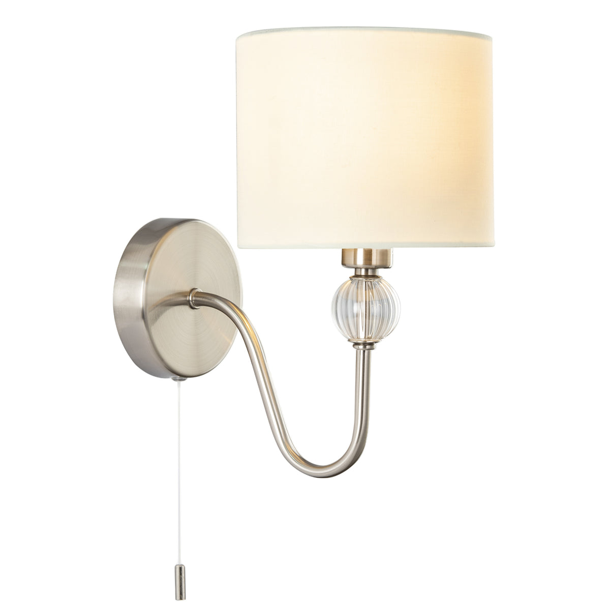 Sleek Bedside Wall Light in Satin Nickel with Pull Switch and Shade Image 5