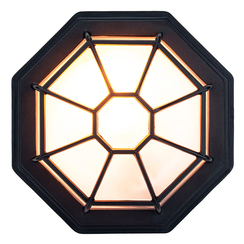 Traditional Hexagonal Matt Black Flush Ceiling Porch Light Fitting with Glass Image 4