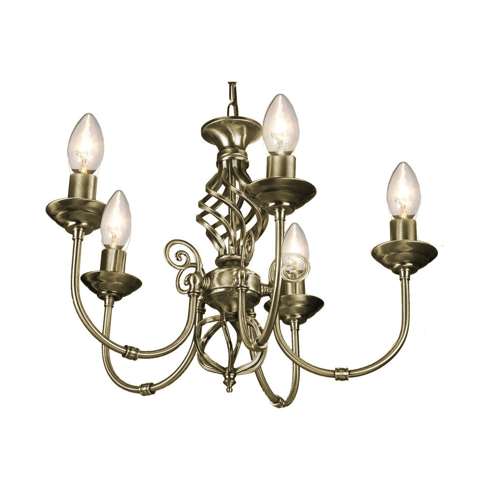 5 Light Antique Brass Classic Knot Twist Chandelier Ceiling Light Fitting Image 1