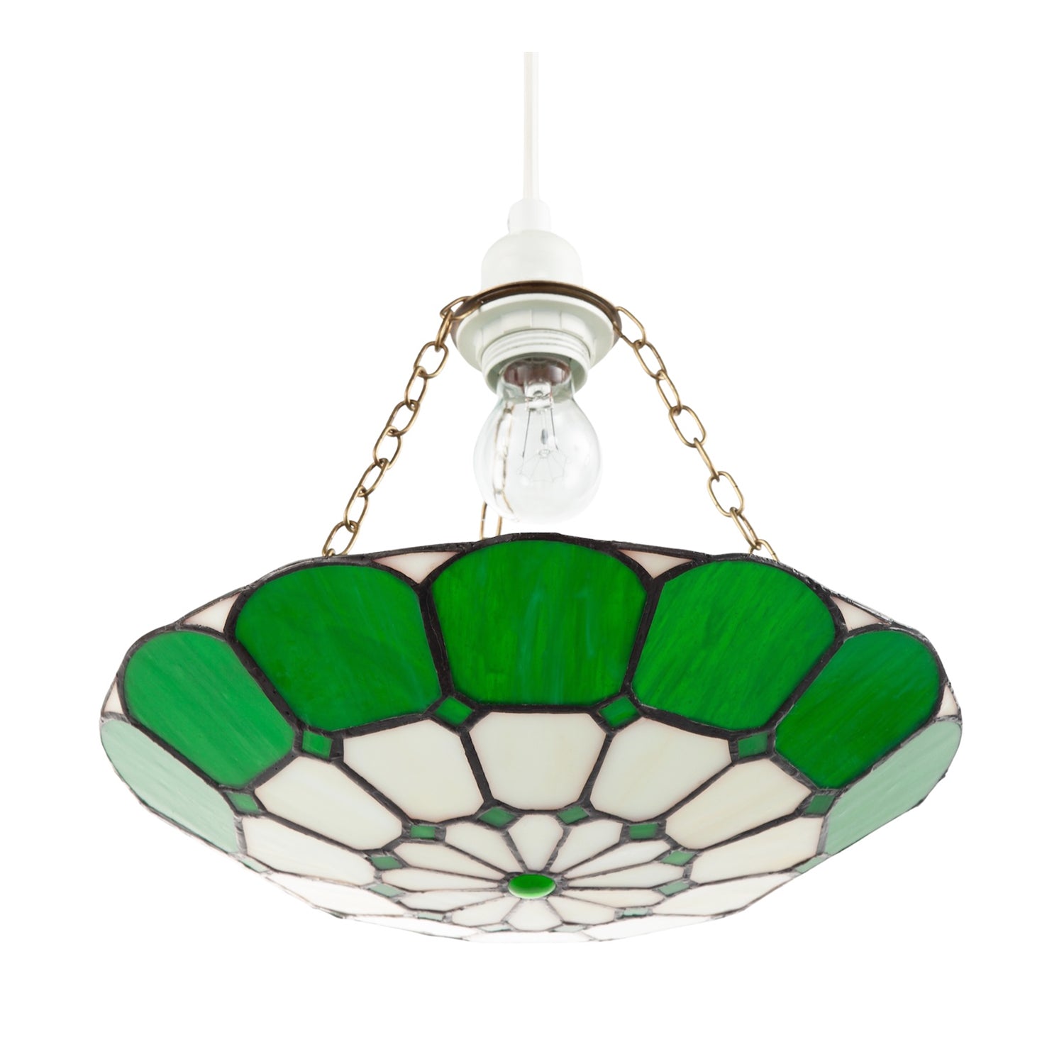 Dark Emerald Green and Opal White Tiffany Glass Pendant Lighting Shade Image 5