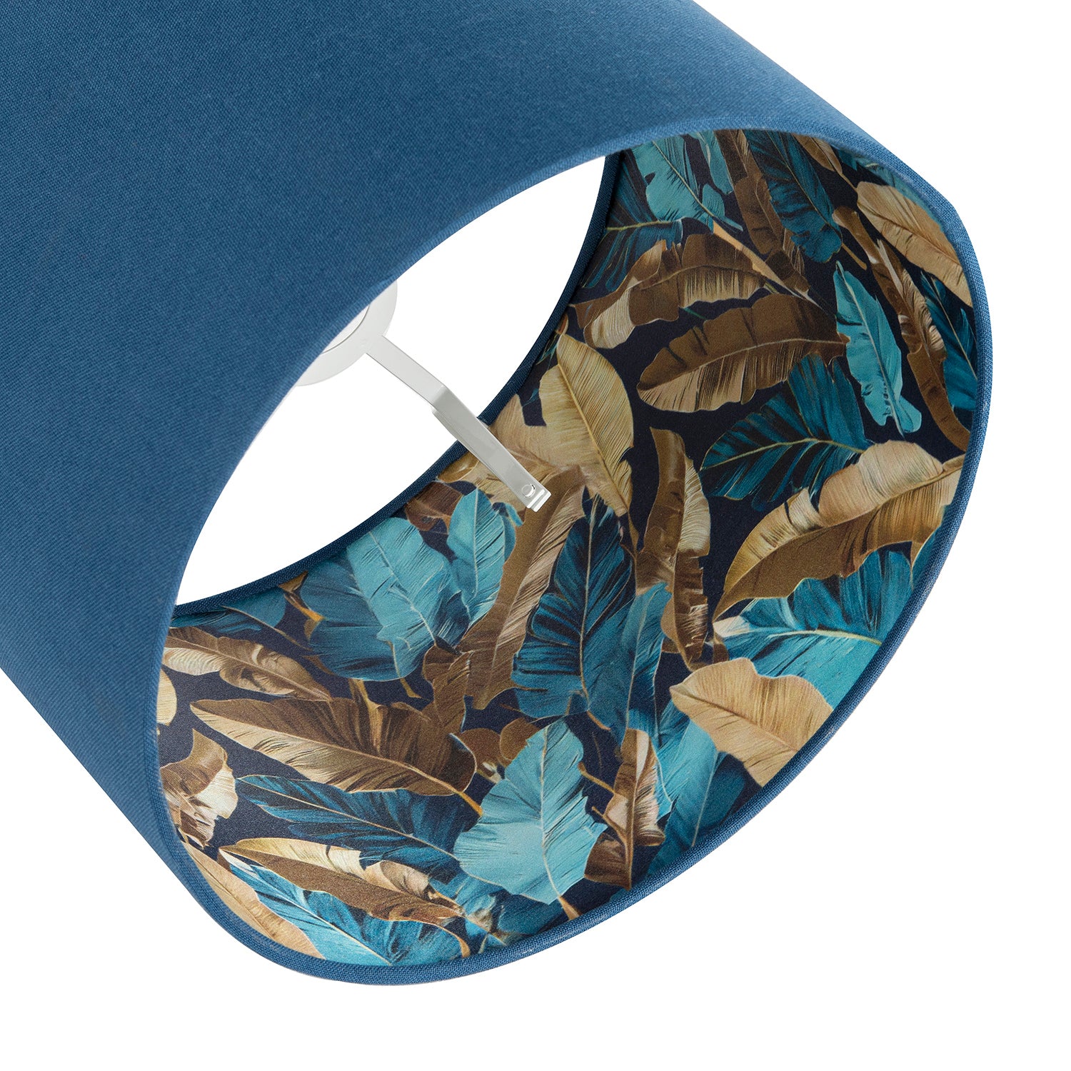Modern Midnight Blue Linen Lamp Shade with Leaf Floral Pattern Lining Image 5