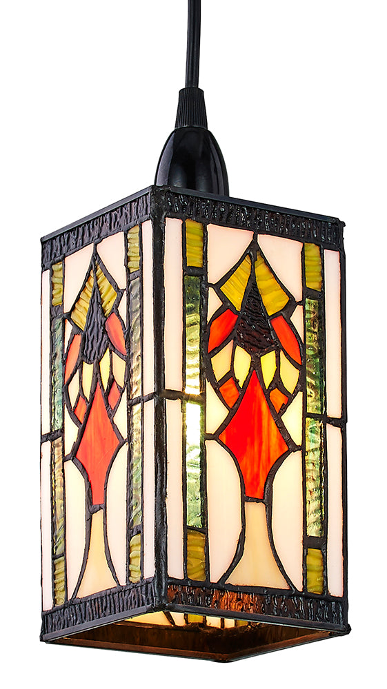 Art Deco Tiffany Easy Fit Pendant Shade with Green, Amber and Red Stained Glass Image 4