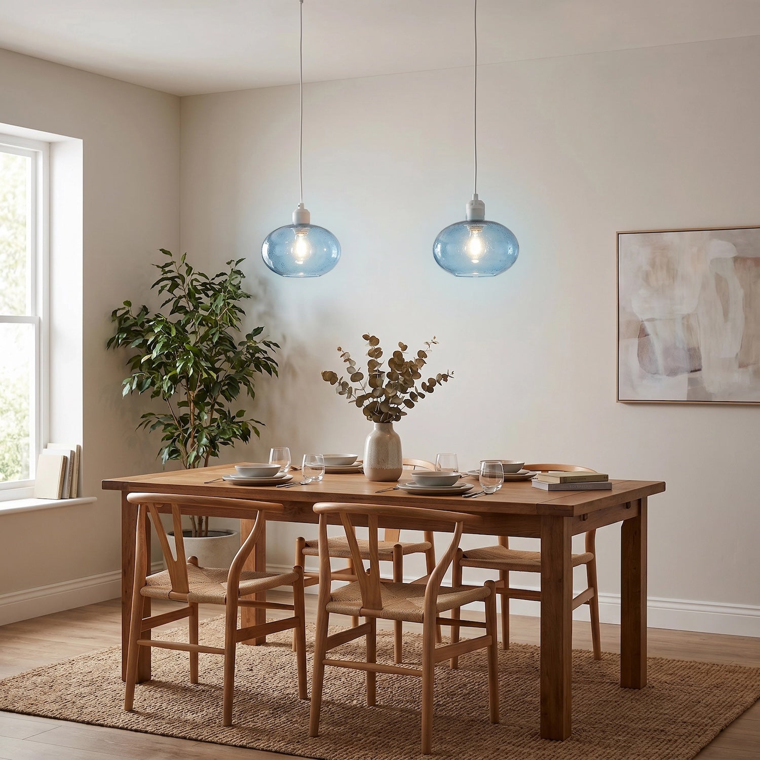 Modern Blue Blown-Glass Pendant Light Shade with Subtle Air Bubbles Image 6