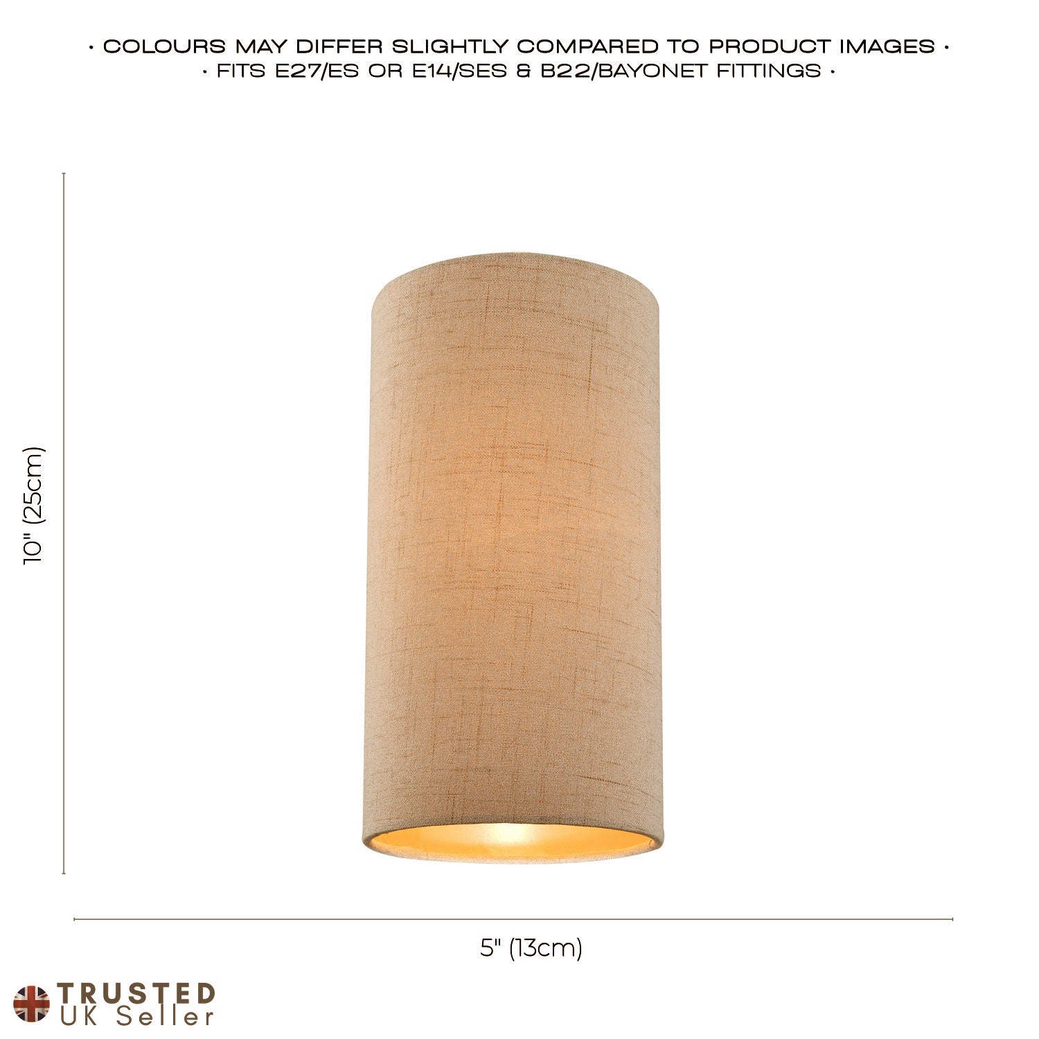 Modern and Stylish Stitched Effect Taupe Linen Fabric Cylindrical 25cm Lampshade Image 7