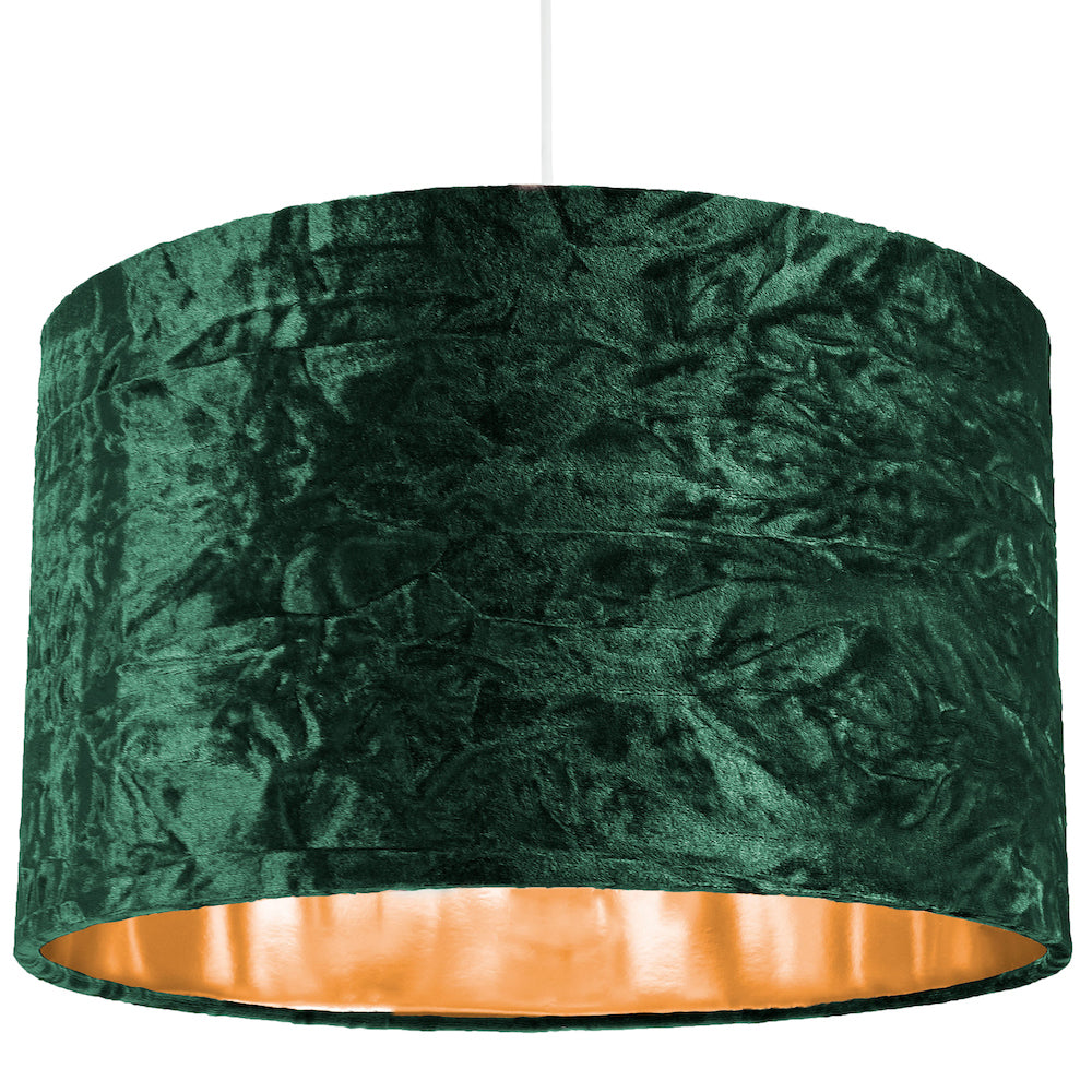 Modern Green Crushed Velvet 14" Table/Pendant Lampshade with Shiny Copper Inner Image 6