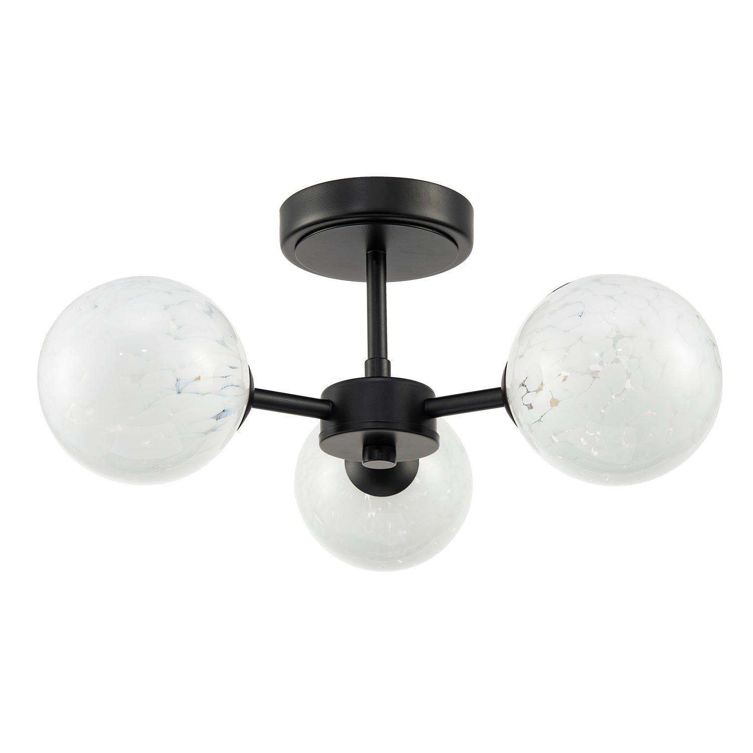 Designer Matte Black Ceiling Light with White Confetti Snowflake Glass Shades Image 2