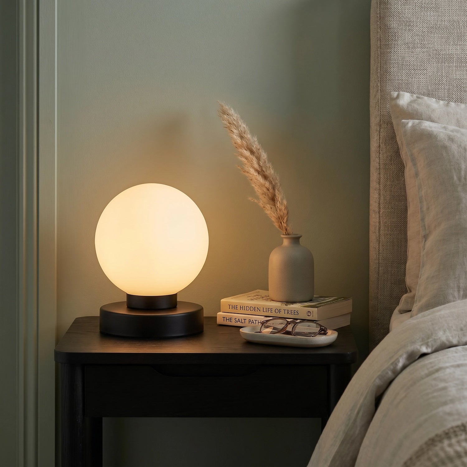 Contemporary Opal Glass Globe Table Lamp with Matte Black Round Base Image 6